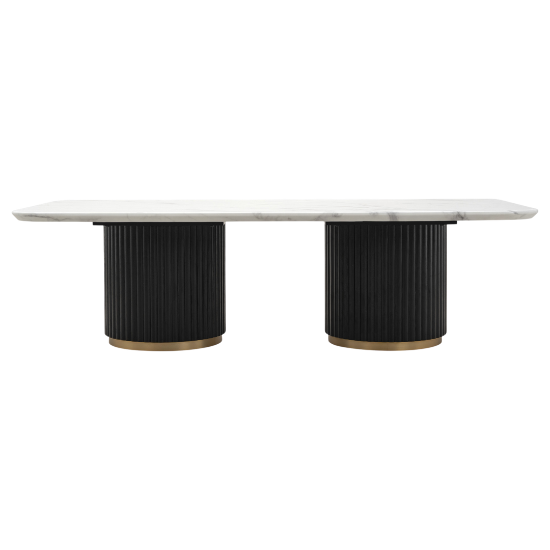 Modern Mariella coffee table with a sleek wooden top and black metal legs, perfect for contemporary living room decor.