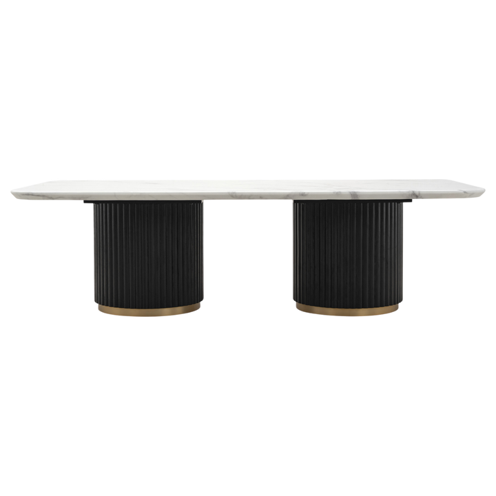 Modern Mariella coffee table with a sleek wooden top and black metal legs, perfect for contemporary living room decor.