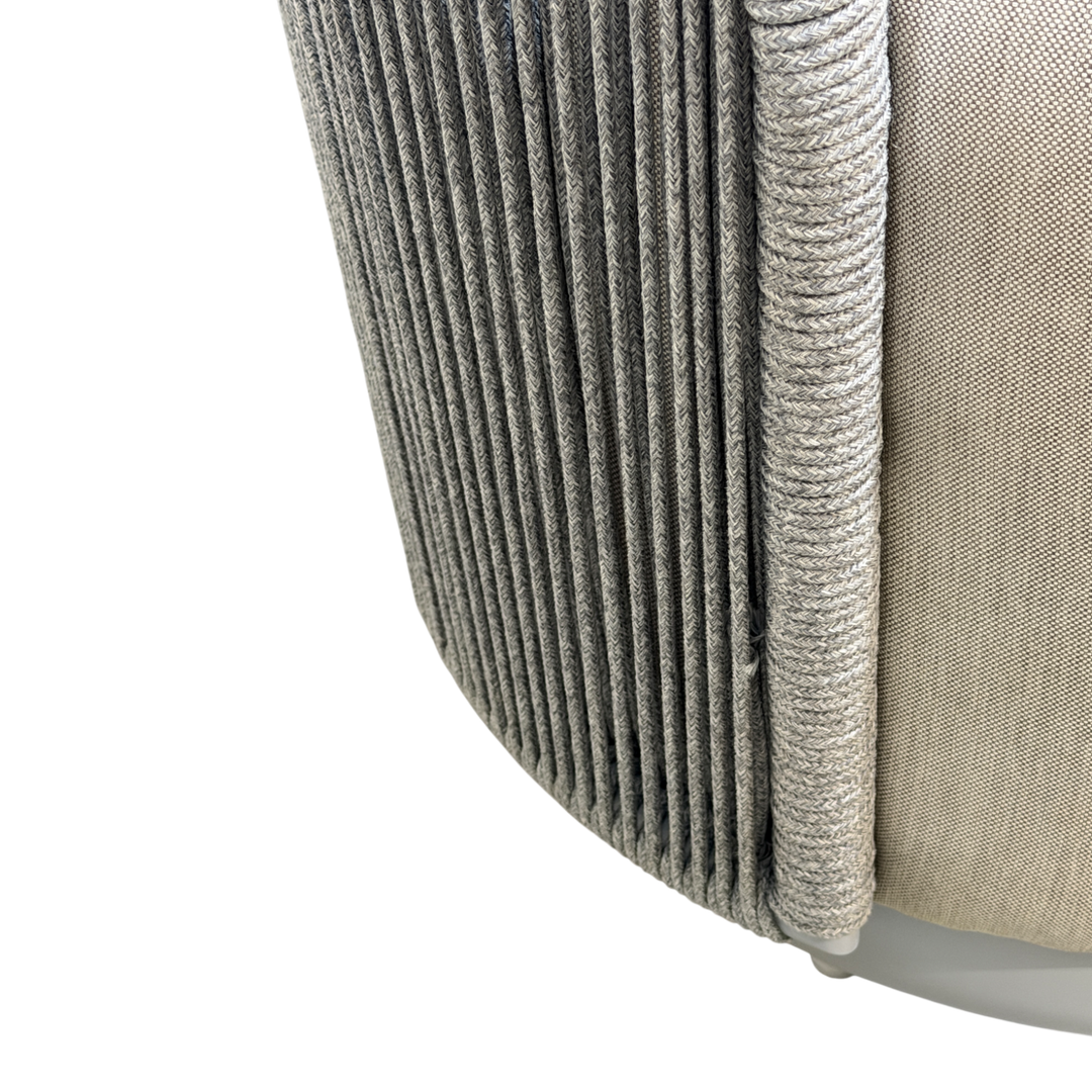 Gray Jardin outdoor arm chair with cushioned seat and armrests, perfect for patio or garden lounging.