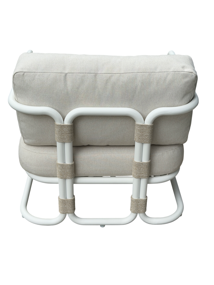 Cream-colored Fiore outdoor arm chair from the Occasional Chairs collection, showcasing a stylish, comfortable design with armrests.