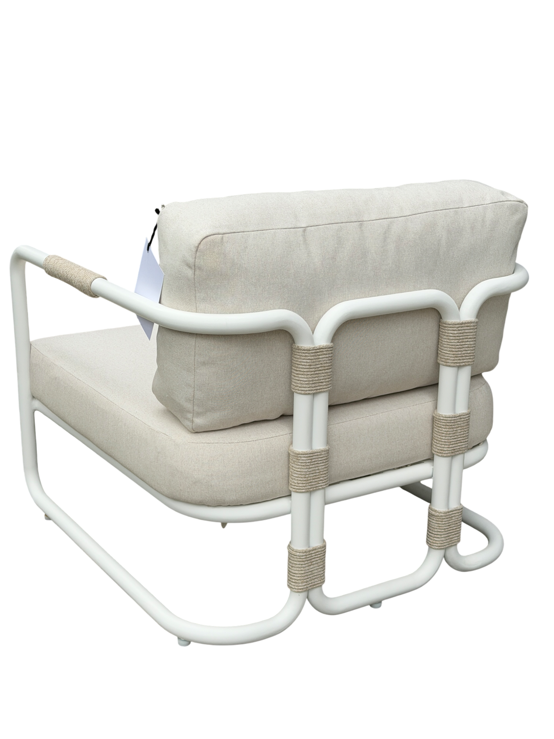 Cream Fiore outdoor arm chair with plush cushions and modern design, perfect for patio or garden seating.