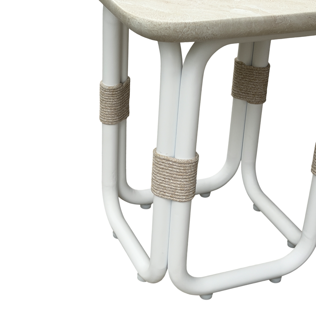 Cream-colored Fiore side table with a sleek, modern design and smooth surface, perfect for living room or bedroom decor.