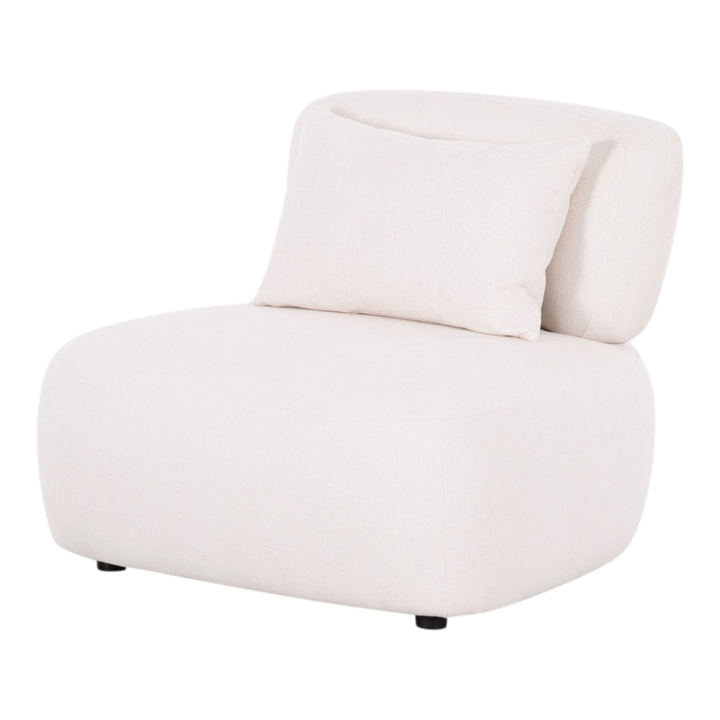 Contemporary Status Chair in neutral fabric with wooden legs, designed for stylish occasional seating in living spaces.