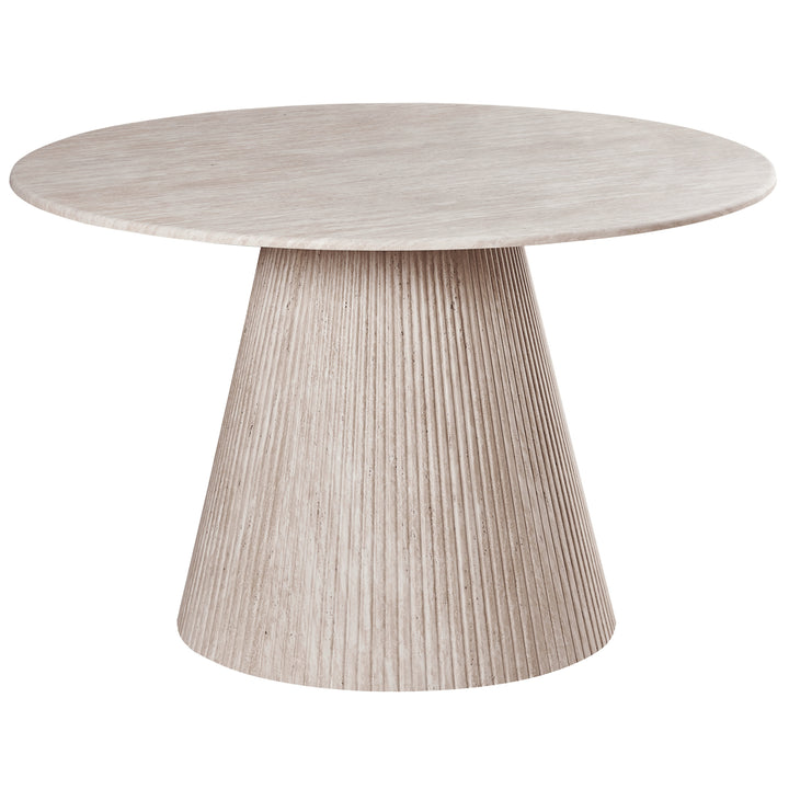 Round Venice dining table with a wooden top and sleek metal legs, measuring 1.2 meters in diameter.