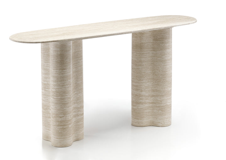 Elegant Paloma console table with sleek wooden surface and modern metal legs, ideal for entryways or living rooms.