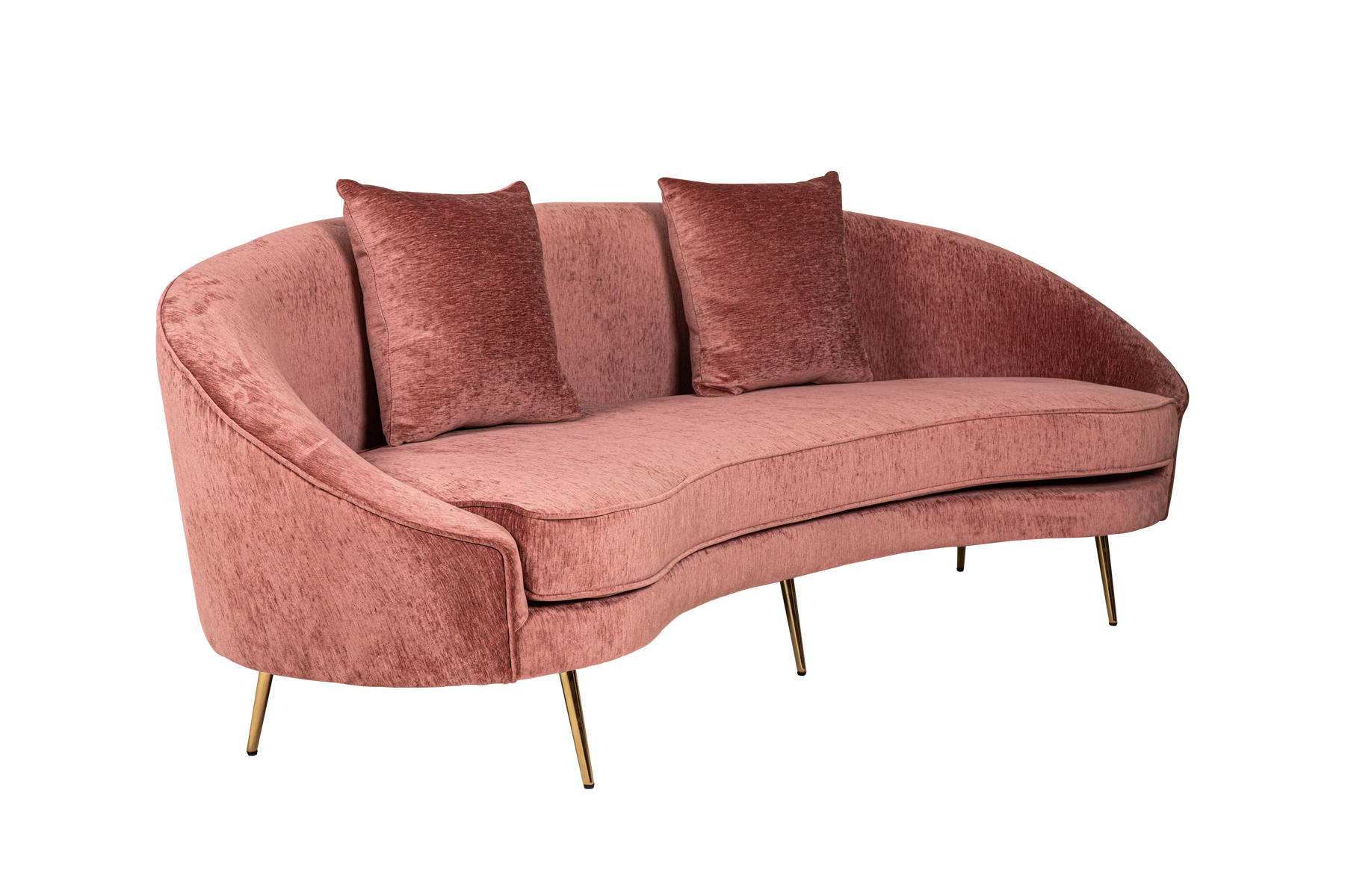 Curved 3 Seater Sofa Lounge Couch Pink Velvet Marriott
