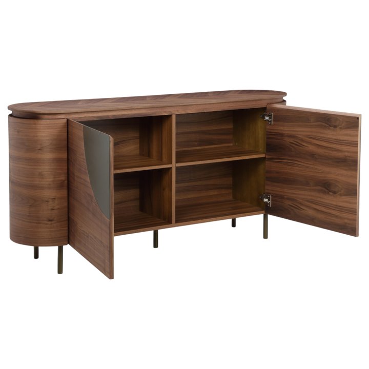 Modern Bellissama sideboard buffet with sleek wooden finish, featuring multiple storage compartments and a minimalist design.