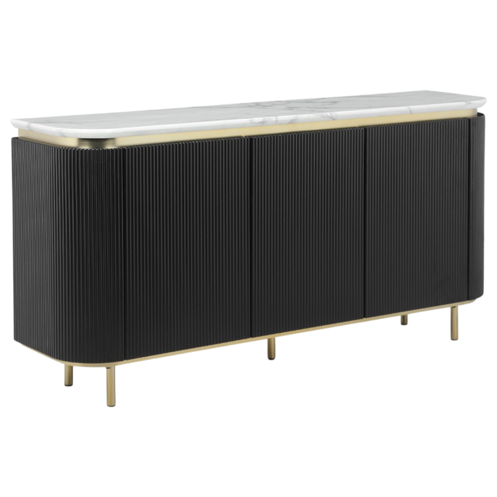 Siciliano sideboard buffet with wooden finish and modern design, featuring multiple storage compartments and sleek handles.