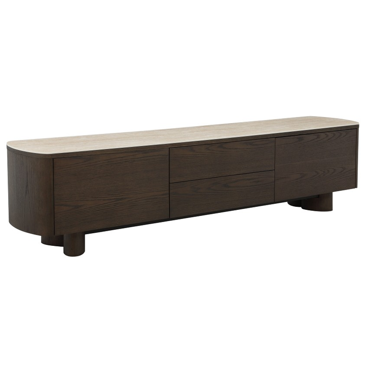 Modern Castello TV unit with open shelves and sleek design, ideal for stylish entertainment room setups.