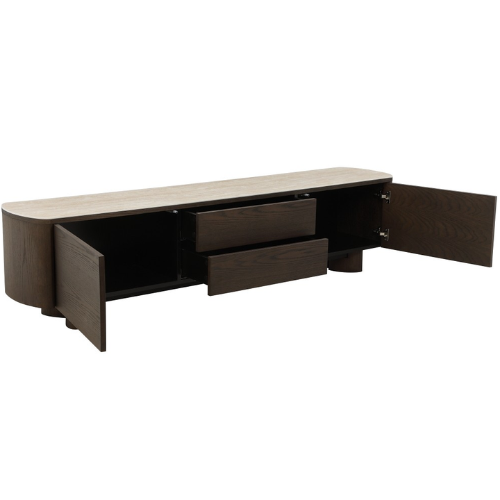 Modern Castello TV unit for entertainment setups, featuring sleek storage compartments and a stylish finish.