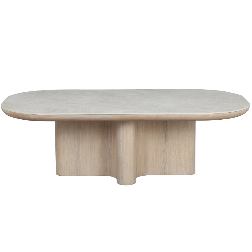 Modern Palisades coffee table with a sleek wooden top and metal legs, perfect for contemporary living room decor.