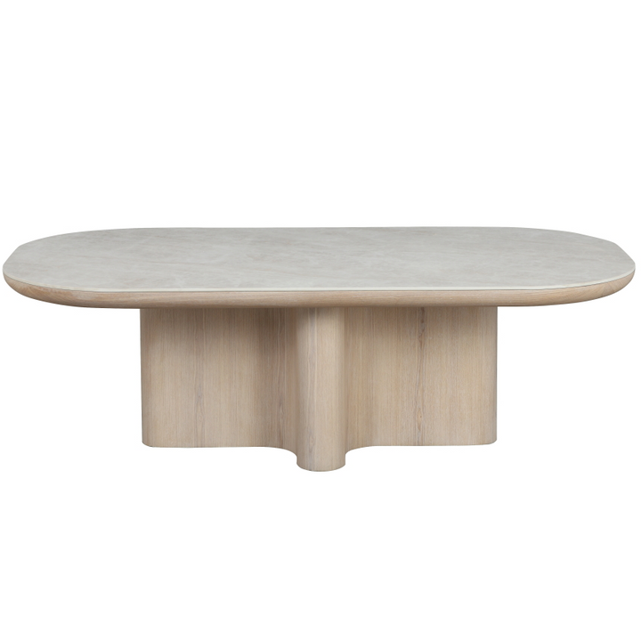 Modern Palisades coffee table with a sleek wooden surface and sturdy metal legs, perfect for contemporary living rooms.