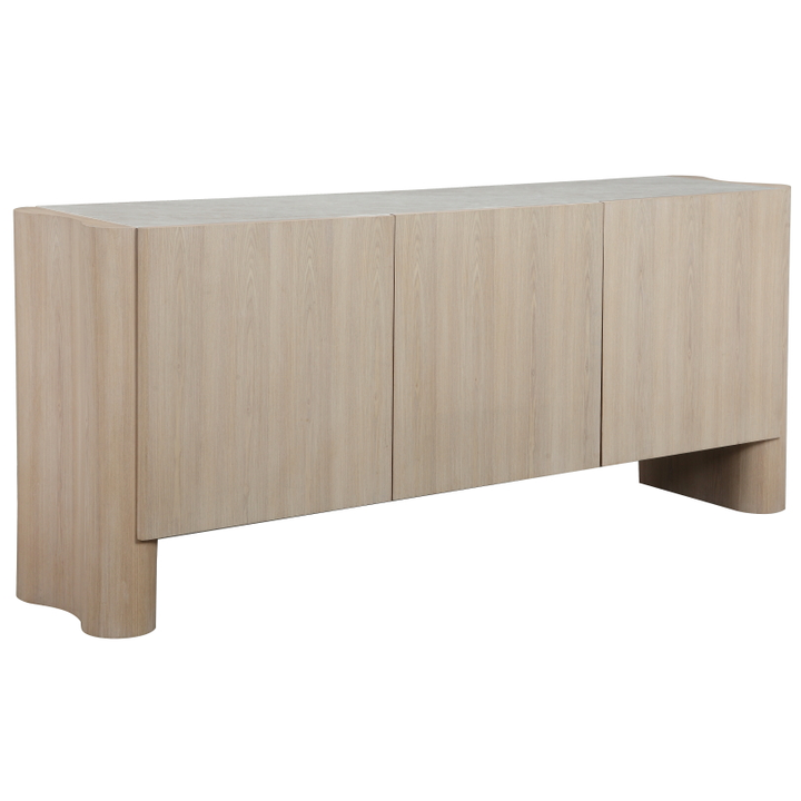 Modern Palisades Sideboard buffet with sleek wood finish and minimalist design, featuring multiple storage compartments.
