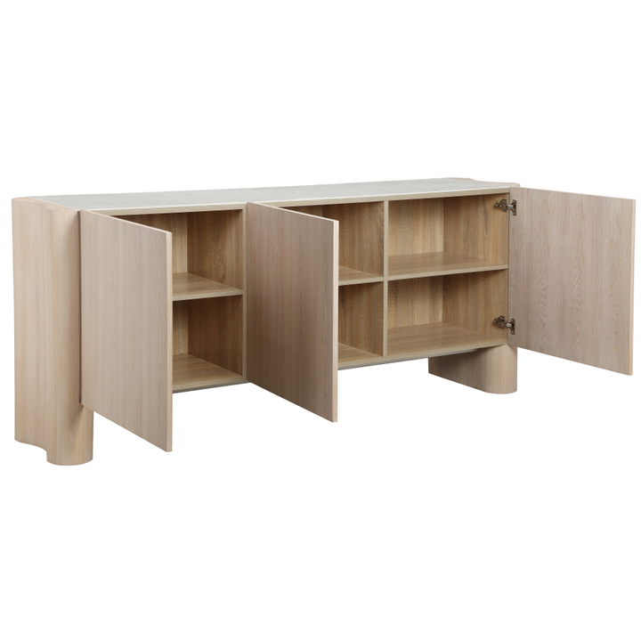 Modern Palisades Sideboard buffet with sleek wood finish and spacious storage drawers, featuring a minimalist design.