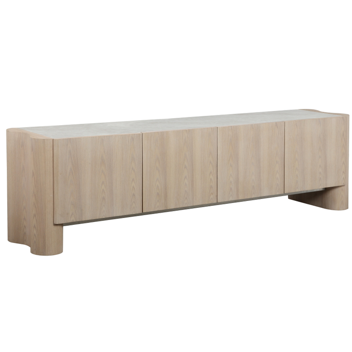 Modern Elegante TV unit with sleek wooden finish and open shelving for entertainment storage.