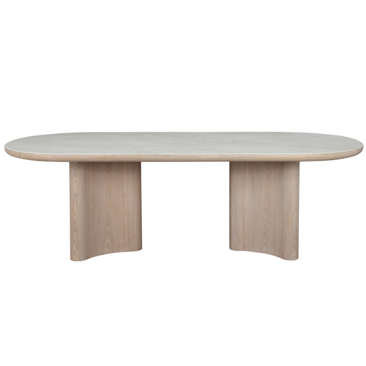 Modern Palisades dining table in wood finish, 2.4 meters long, showcasing its sleek design and spacious surface for dining rooms.