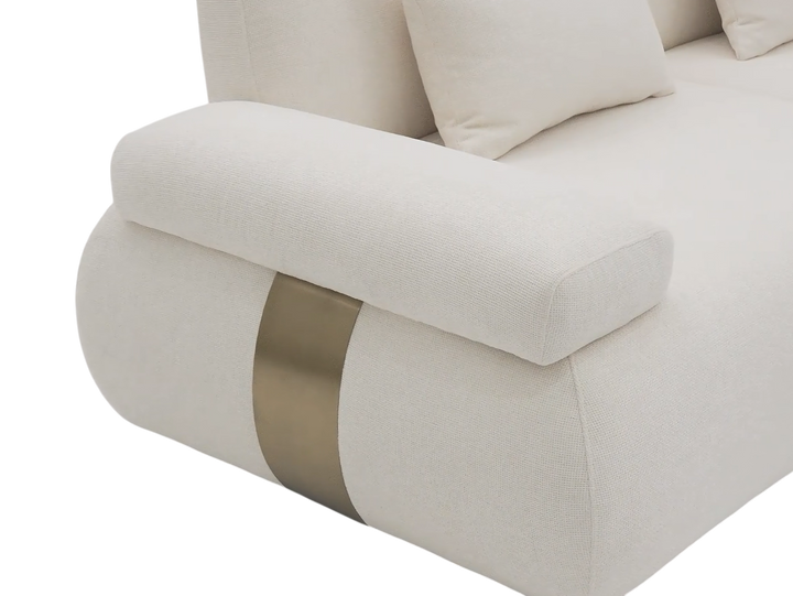 Two-seater sofa with modern design, featuring plush cushions and sleek fabric upholstery, perfect for a contemporary living room.