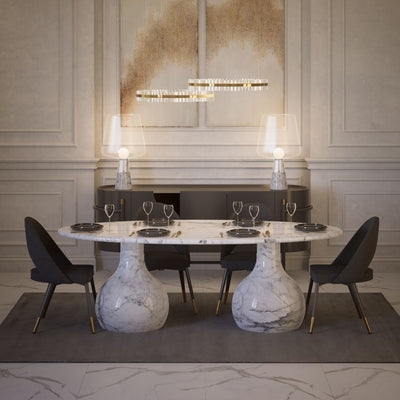 Aqua Oval Dining Table Marble Finish