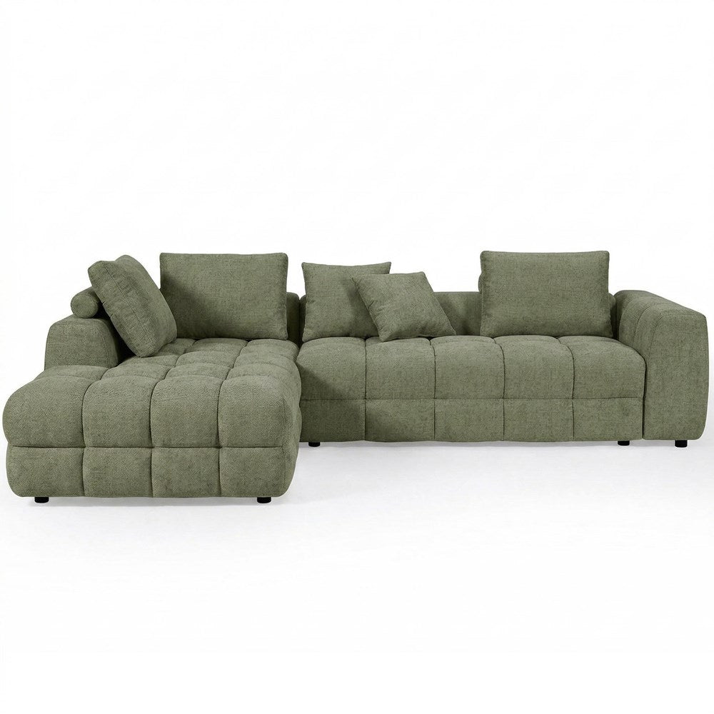 Cuddly Modular Sofa LHF Moss Green, plush fabric sofa with a modern design and soft cushions, ideal for comfortable living rooms.