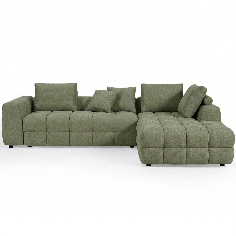 Cuddly Modular Sofa in moss green fabric with plush cushions and contemporary design, ideal for modern living rooms.