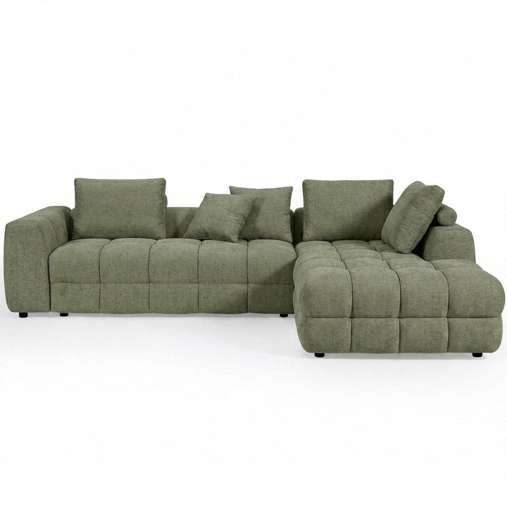 Cuddly Modular Sofa in moss green fabric with plush cushions and contemporary design, ideal for modern living rooms.