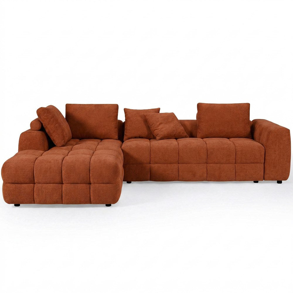 Rust-colored Cuddly Modular Sofa LHF with plush cushions and modern design, featuring soft fabric upholstery and a spacious seating area.