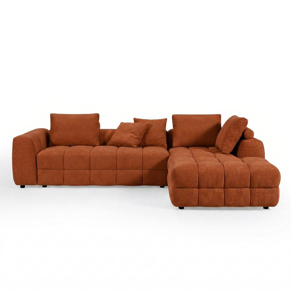 Cuddly Modular Sofa RHF in Rust fabric with plush cushions and contemporary design, ideal for stylish living room seating.