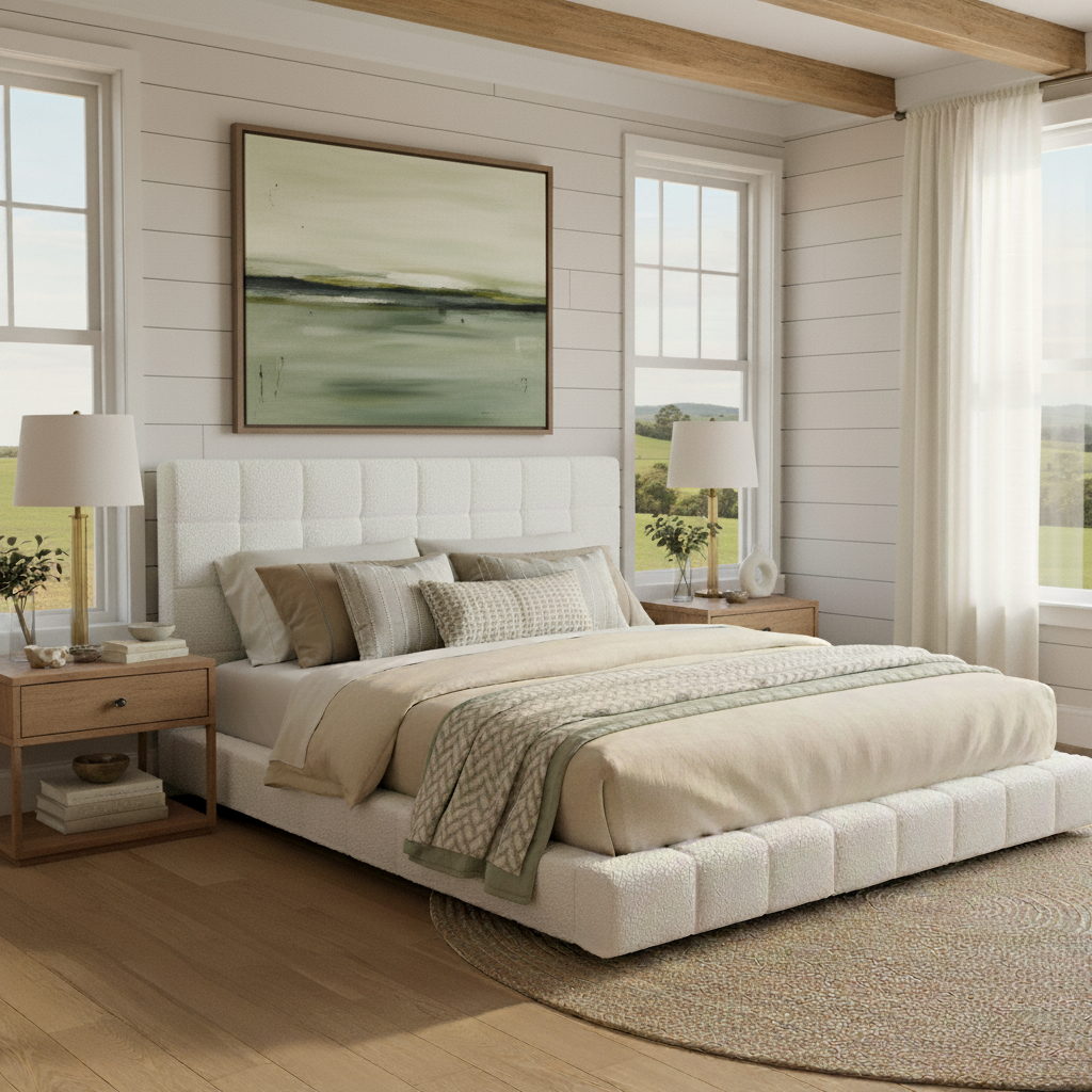 Highlands Queen Bed White Boucle