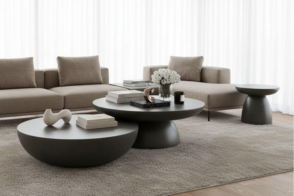 Small coffee table with a modern design, featuring a sleek wooden surface and metal legs, perfect for contemporary living rooms.