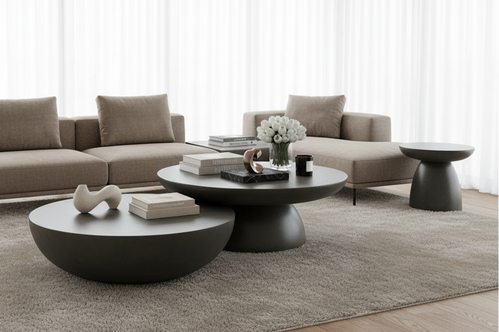Small coffee table with a modern design, featuring a sleek wooden surface and metal legs, perfect for contemporary living rooms.