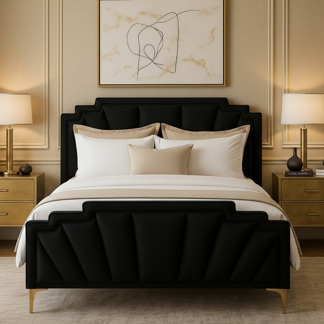 Phillipe Queen Bed Black Velvet
