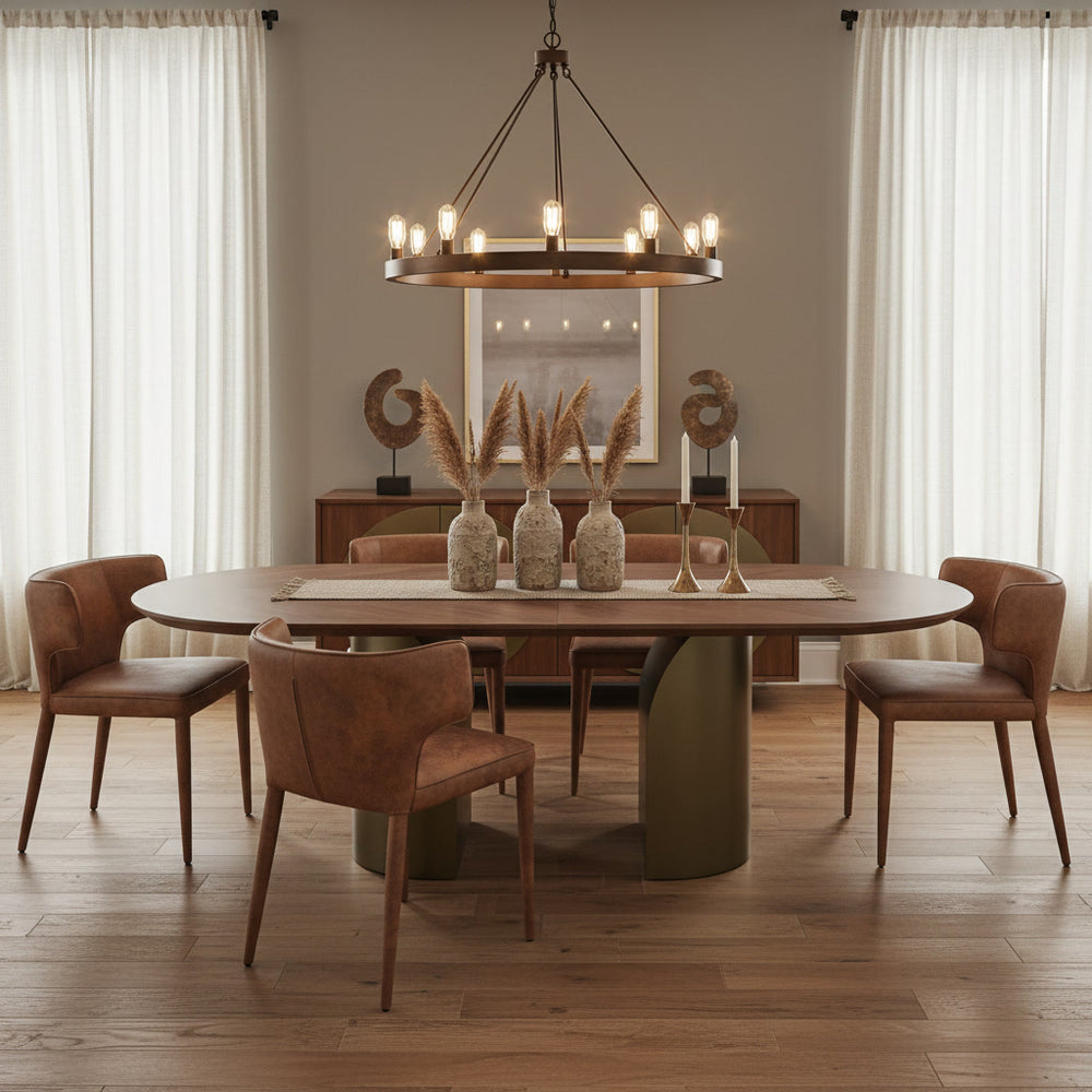 Walnut Bellissama 2m dining table with matching buffet, crafted for elegant dining room decor.