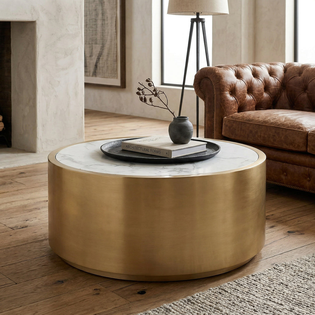 Contemporary Grandeur Coffee Table with sleek surface and modern design, featured in a stylish living room setting.