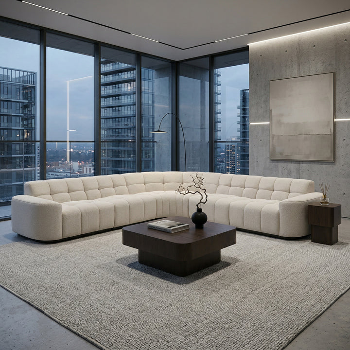 Light beige Adriano corner sofa with plush cushions and modern design, perfect for living room seating.