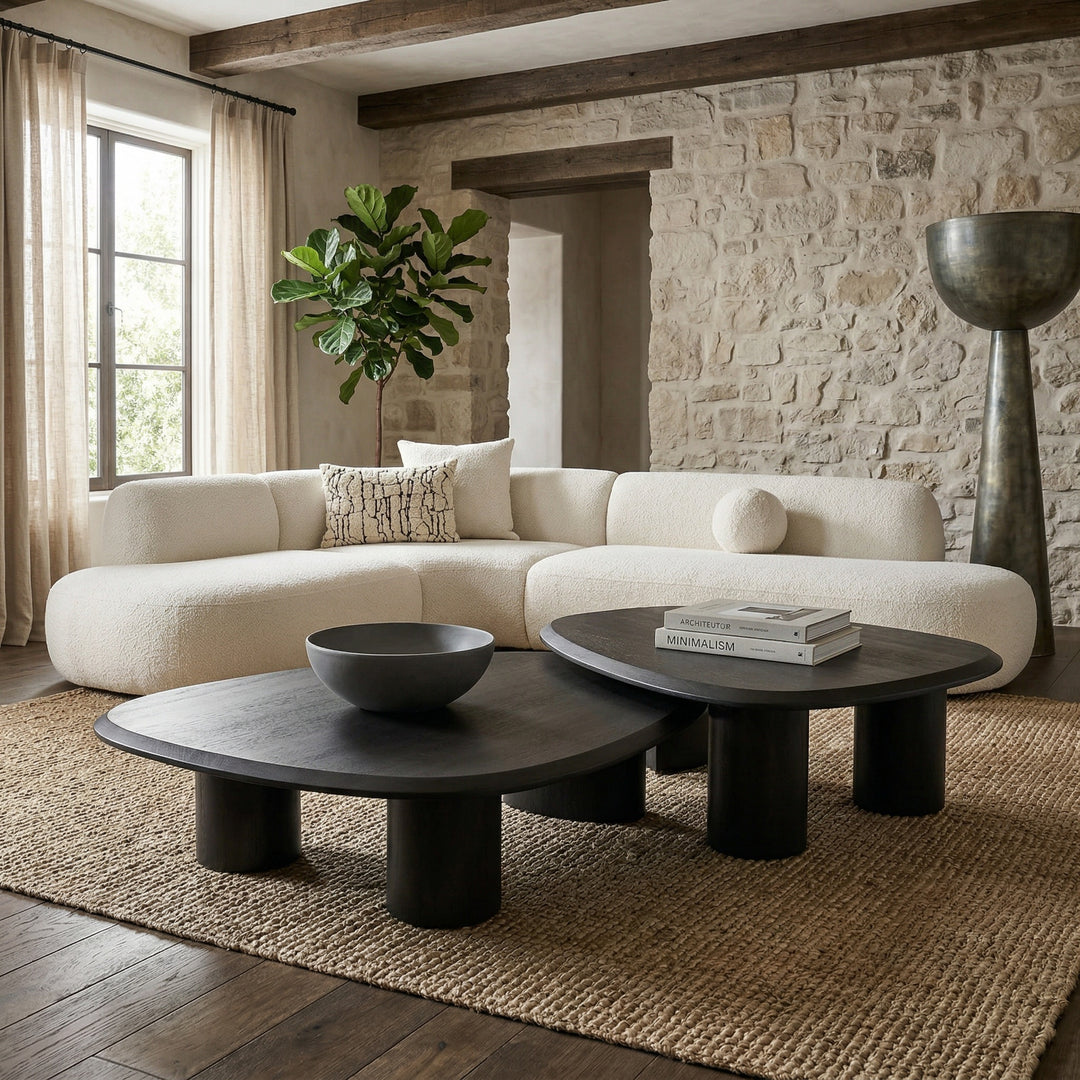 Modern Ghibli High Coffee Table in a living room setting, featuring a sleek design and natural wood finish.