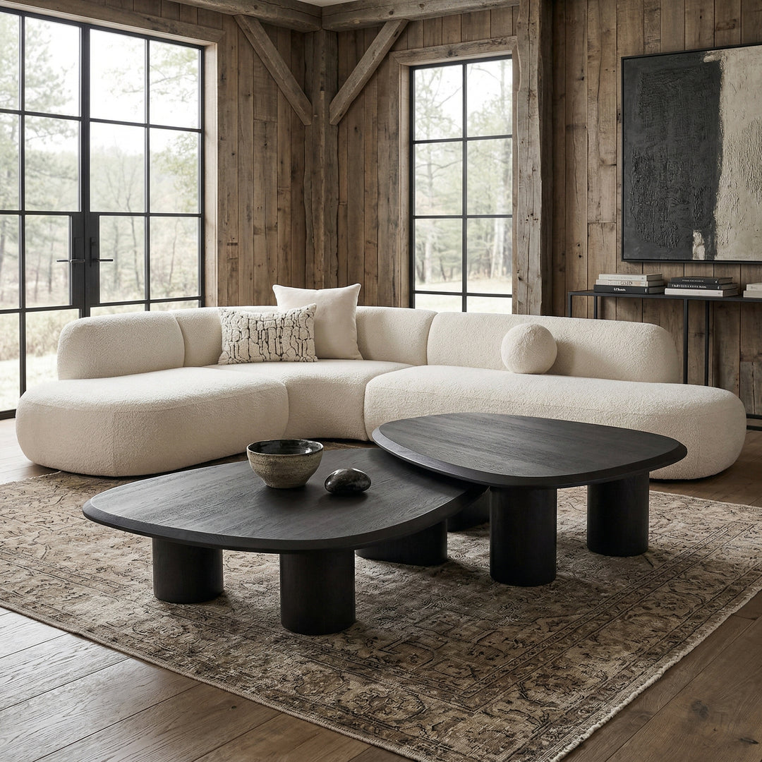 Modern Ghibli Low Coffee Table in a living room setting, featuring a sleek design and smooth surface for contemporary home decor.
