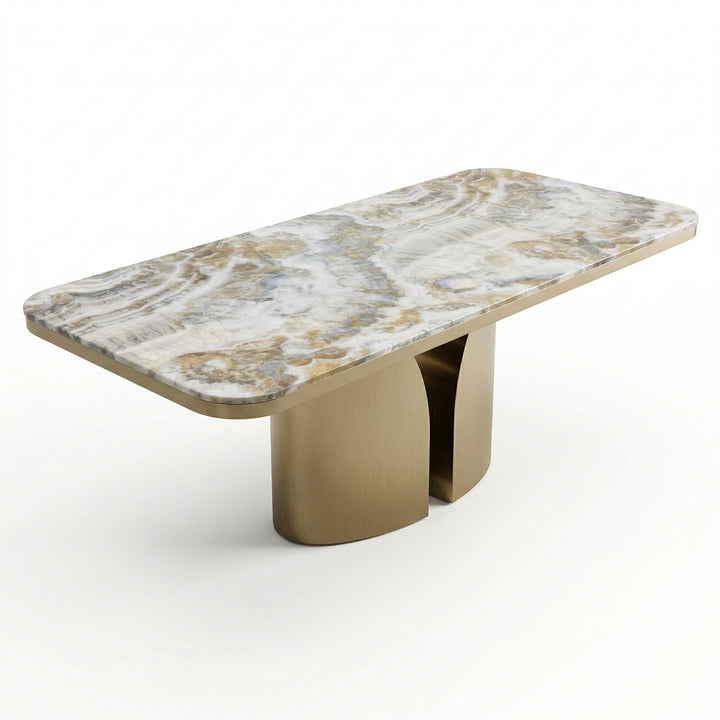 Elegant Magnifico dining table with a 2.4m marble top, showcasing a sleek, modern design ideal for contemporary dining spaces.