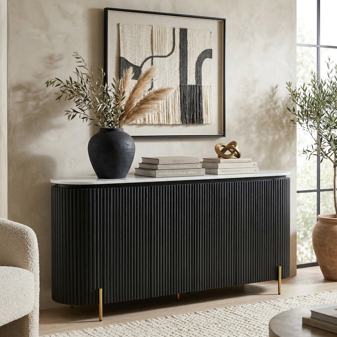 Miami Sideboard buffet with a marble top finish, featuring sleek design and ample storage space in a modern style.