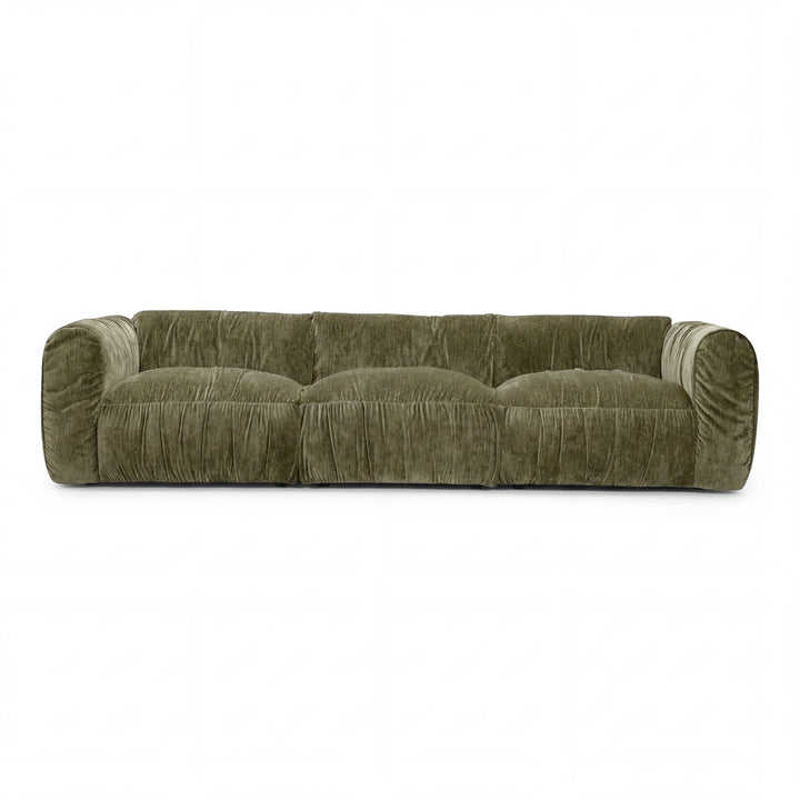 Light brown Aurora 3-seater sofa with fabric upholstery, featuring plush cushions and modern design in a cozy living room setting.