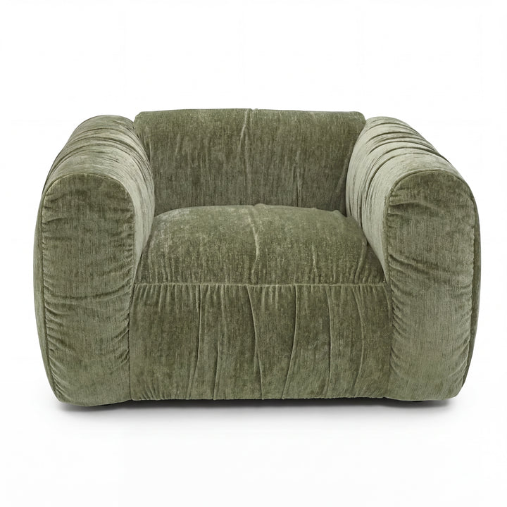 Nano banana-colored Aurora 1 Seater sofa chair with fabric upholstery, showcasing a comfortable, modern design.