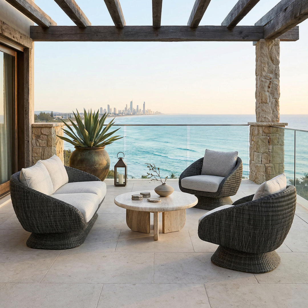 Grey Kipos outdoor arm chair from the occasional chairs collection, featuring a modern design suitable for outdoor furniture.