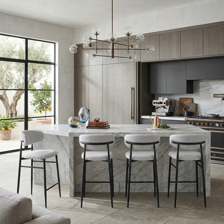 Beige Valentina Bar Stool with modern Italian design, featuring a sleek seat and sturdy base for contemporary kitchen or bar area.