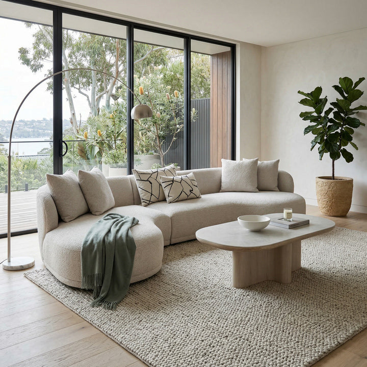 White wash Palisades coffee table with a ceramic top, featuring a modern, sleek design perfect for contemporary living rooms.