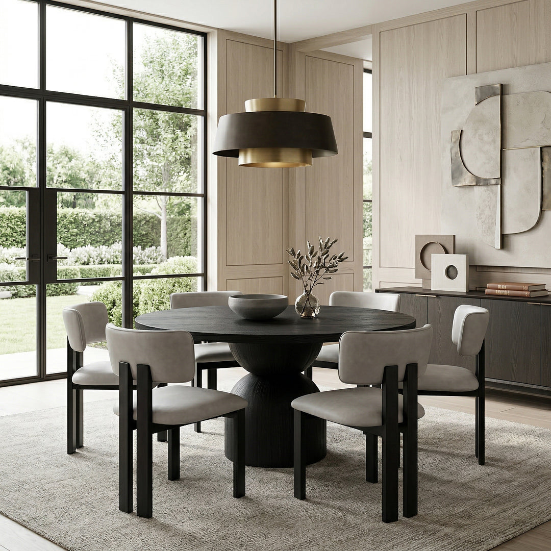 Modenese mushroom leather dining chair with sleek design and upholstered seat, ideal for modern dining rooms.