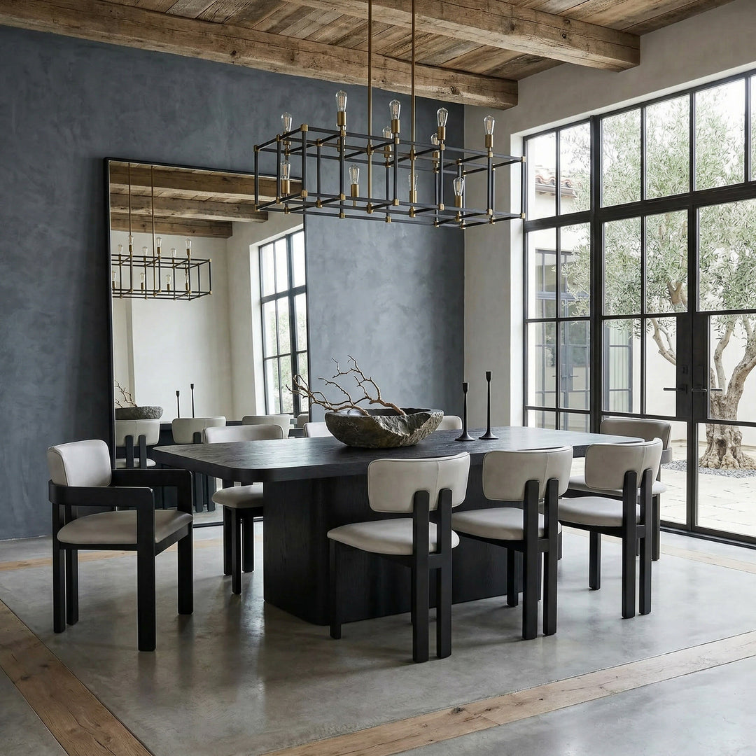 Modenese mushroom leather dining chair with sleek modern design, featuring cushioned seat and backrest for comfortable dining room seating.