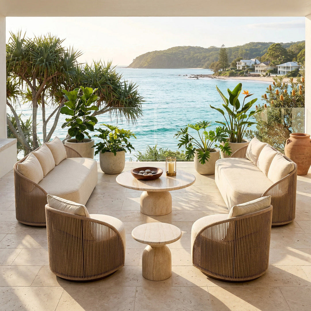 Outdoor Jardin Dune Arm Chair from the Occasional Chairs collection, featuring woven design and neutral-toned cushions.