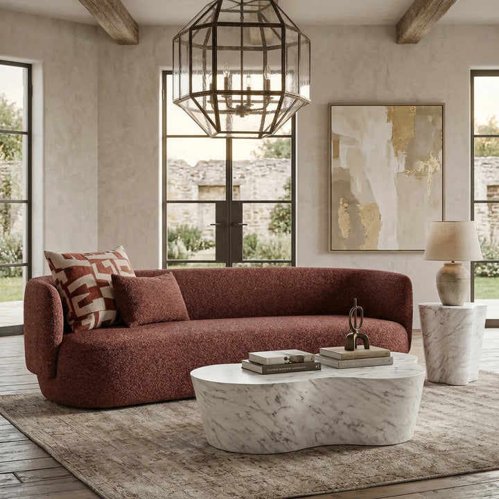 Modern coffee table with a marble finish, featuring a sleek, minimalist design suitable for contemporary living rooms.