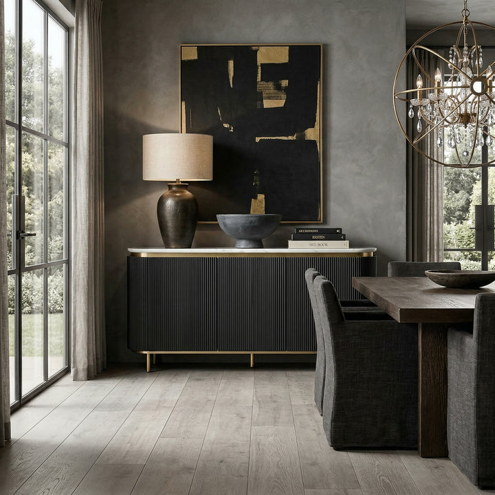Siciliano sideboard buffet in a dining room, featuring sleek design with storage cabinets and a smooth surface for dining essentials