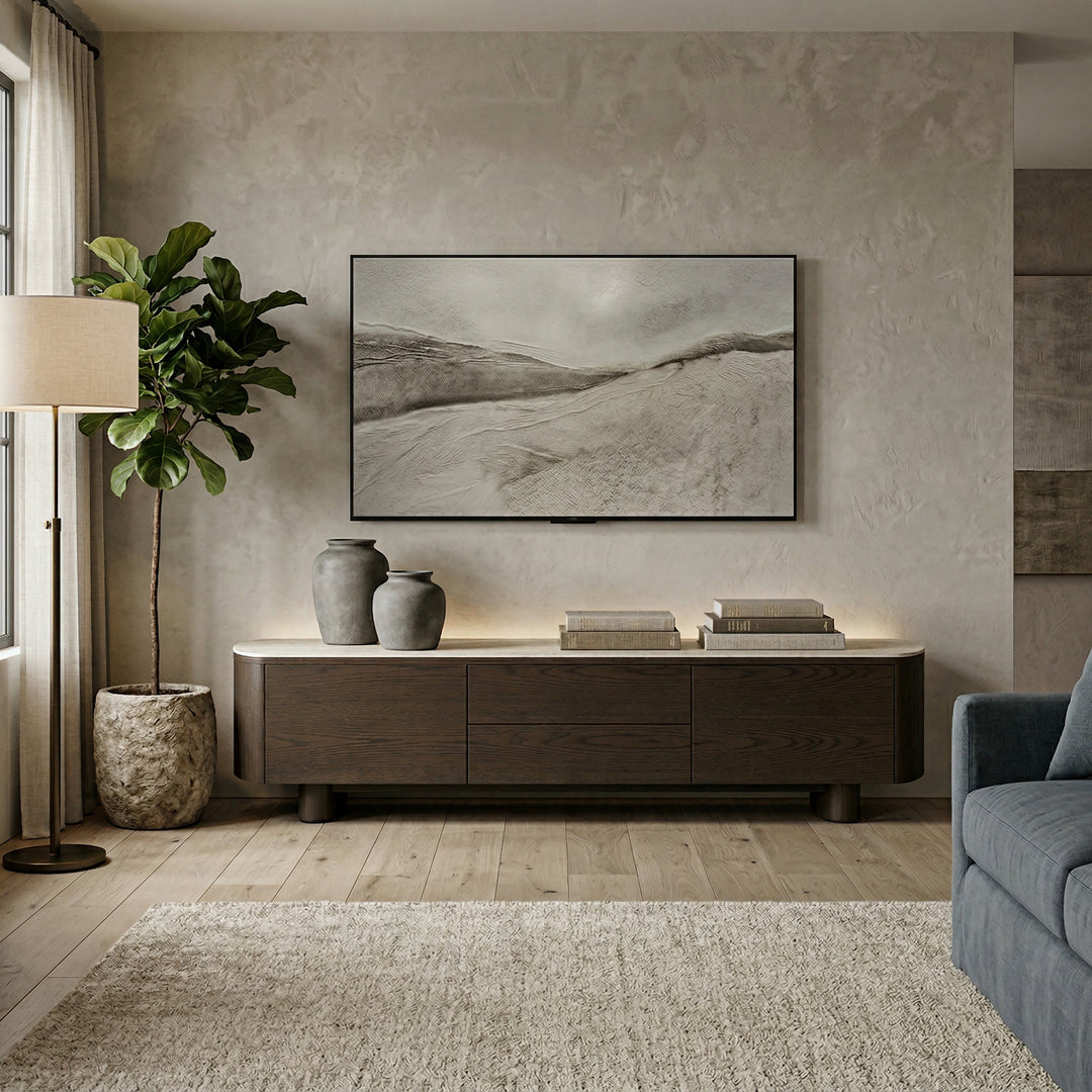 Modern Castello TV unit in a living room setting, featuring a sleek design and ample storage space for entertainment essentials.