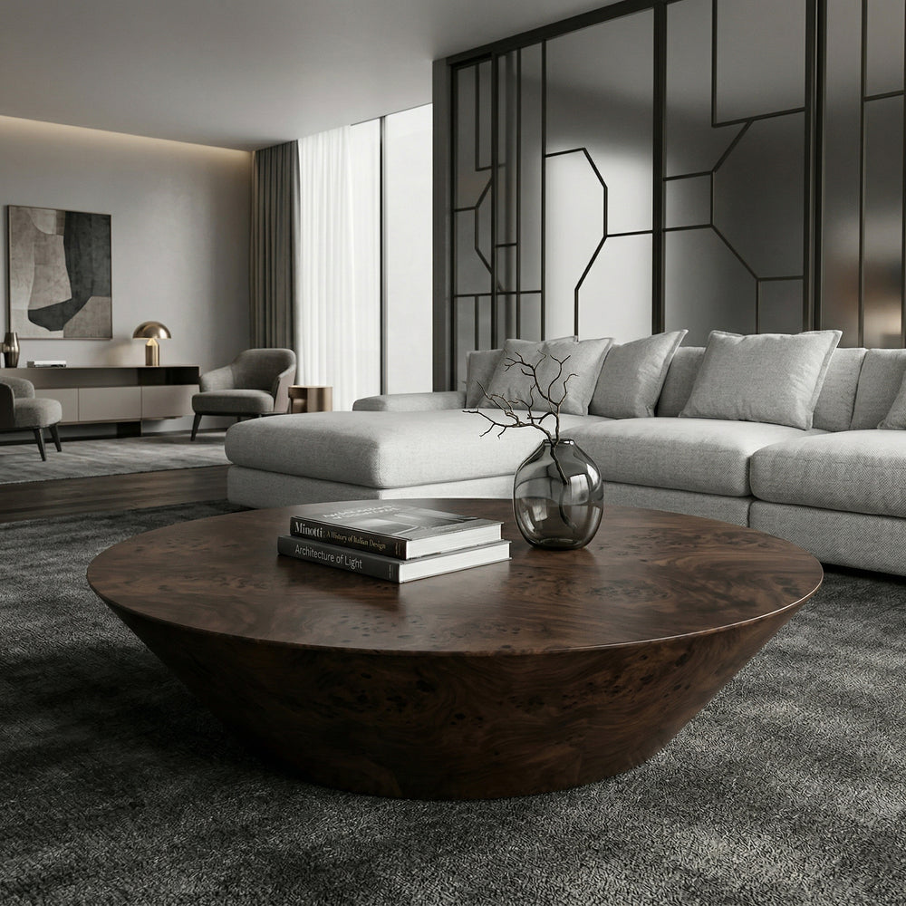 Dark burl finish Tenerife Large Coffee Table from the Coffee Tables collection, showcasing a sleek, modern wooden design.
